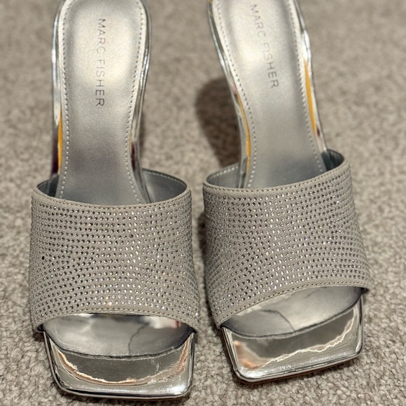 Marc Fisher Silver studded open toe heels - Picture 4 of 5